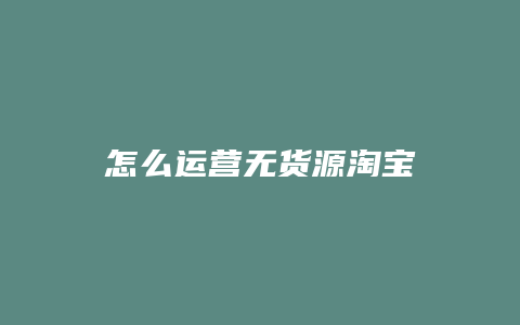 怎么运营无货源淘宝