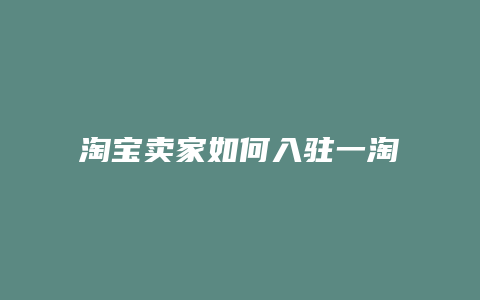 淘宝卖家如何入驻一淘