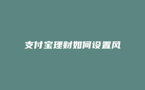 支付宝理财如何设置风险