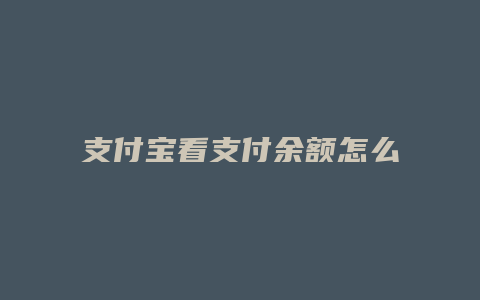 支付宝看支付余额怎么看