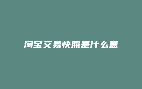 淘宝交易快照是什么意思